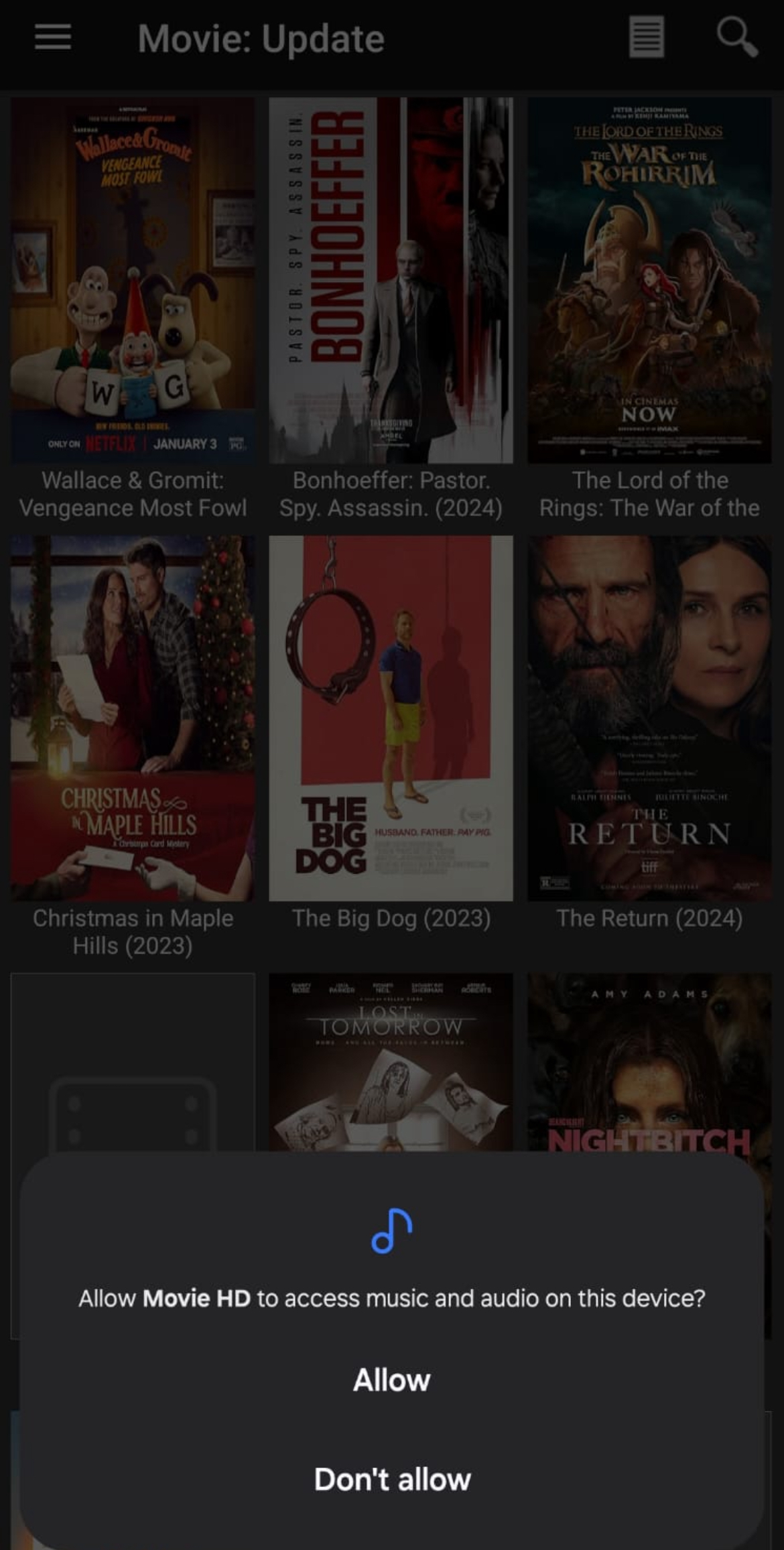 Give access to Movie HD App on Android