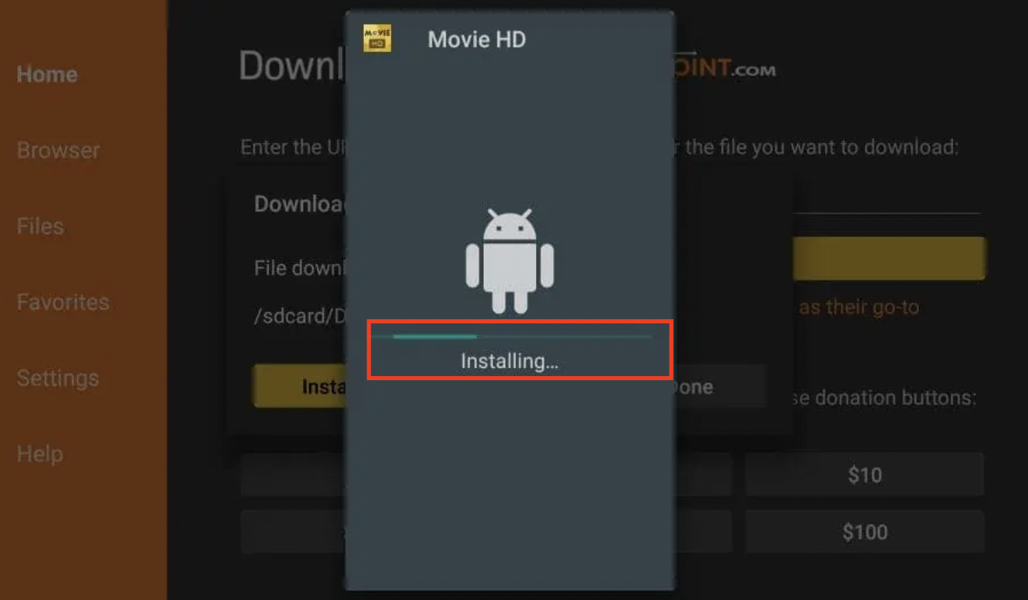 Installing MovieHD APK FireStick